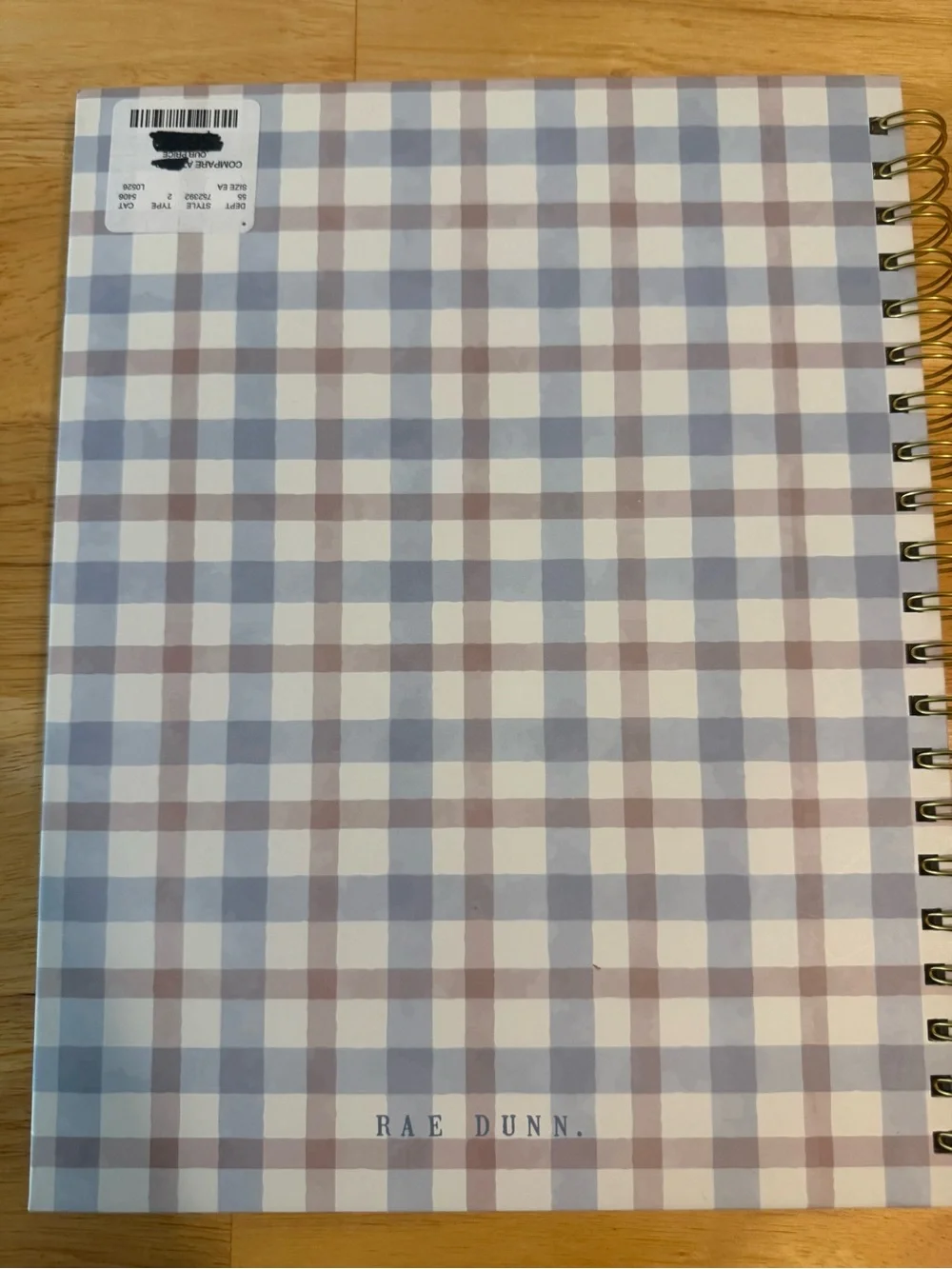 Rae Dunn Blue and Cream Plaid Spiral Notebook - NOTES